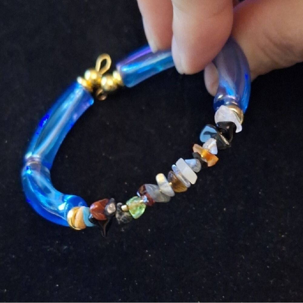 Blue and Gold Beaded Bracelet with Mixed Gemstones